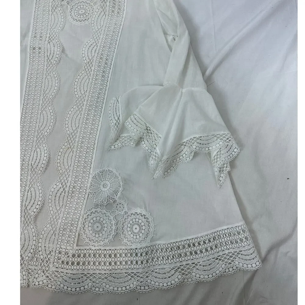 Gottex Women's White Crochet Lace Long Sleeve Swim Suit Cover Up Size Medium